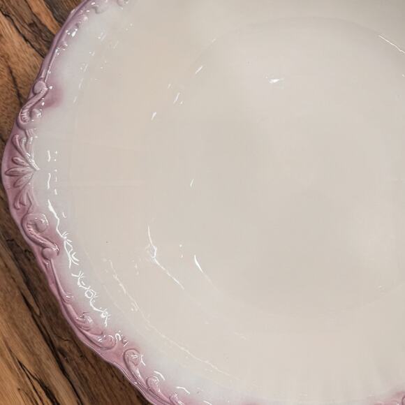 Vintage Victorian Style Glazed White Porcelain Wash Basin w Gorgeous Purple Rim - Picture 8 of 8